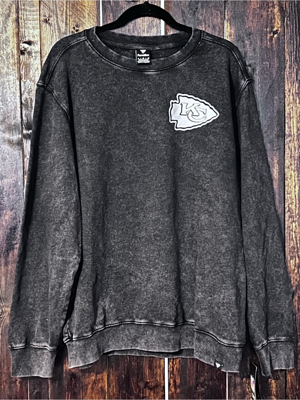 Fanatics Black Washed KC Chiefs Crewneck Sweatshirt